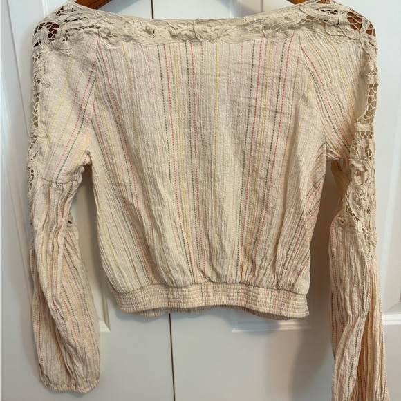 Free People Womens Cotton Crochet Floating Memories Stripes Top Sz XS - Picture 6 of 9